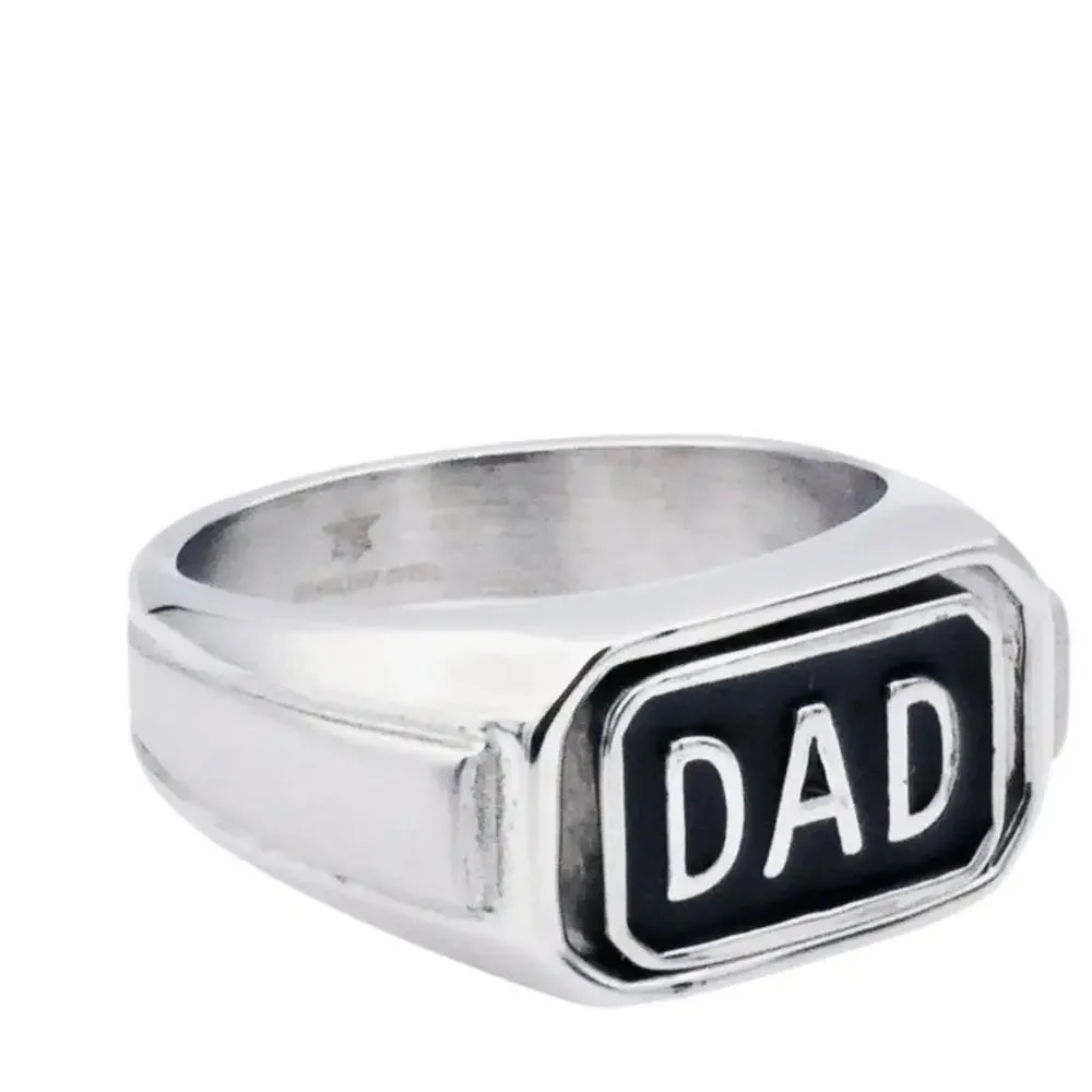 Men's Black Plated Stainless Steel Reversible Dad Ring